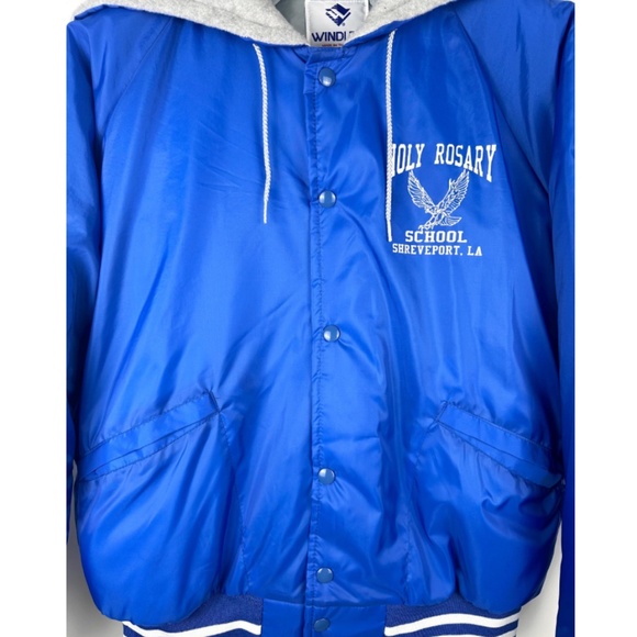 Vintage ‘Windless’ Hooded School Varsity Sporty Windbreaker Coat in Blue • M/L - Picture 6 of 9